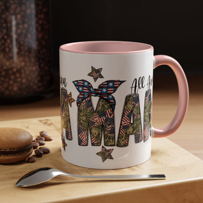 Mama Accent Coffee Mug — All American Patriotic Floral Flag Design (11/15 oz)