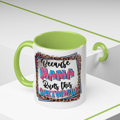 Mama Runs This Shitshow Accent Coffee Mug — Leopard & Watercolor Mom Gift (11/15oz)