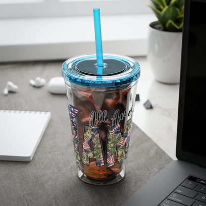 Patriotic Mama 16oz Tumbler with Straw — All American Floral Flag Design