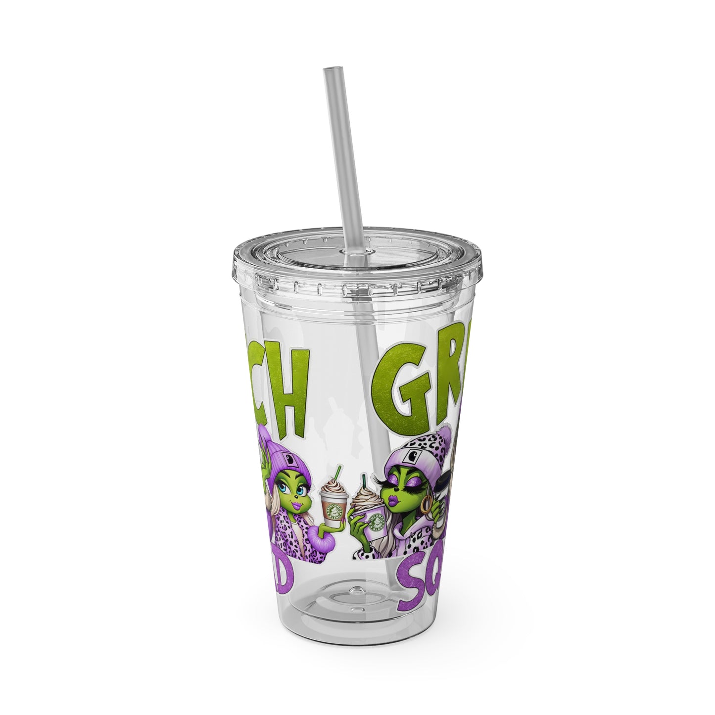 Grinch Squad 16oz Tumbler with Straw — Holiday Party Drink Cup