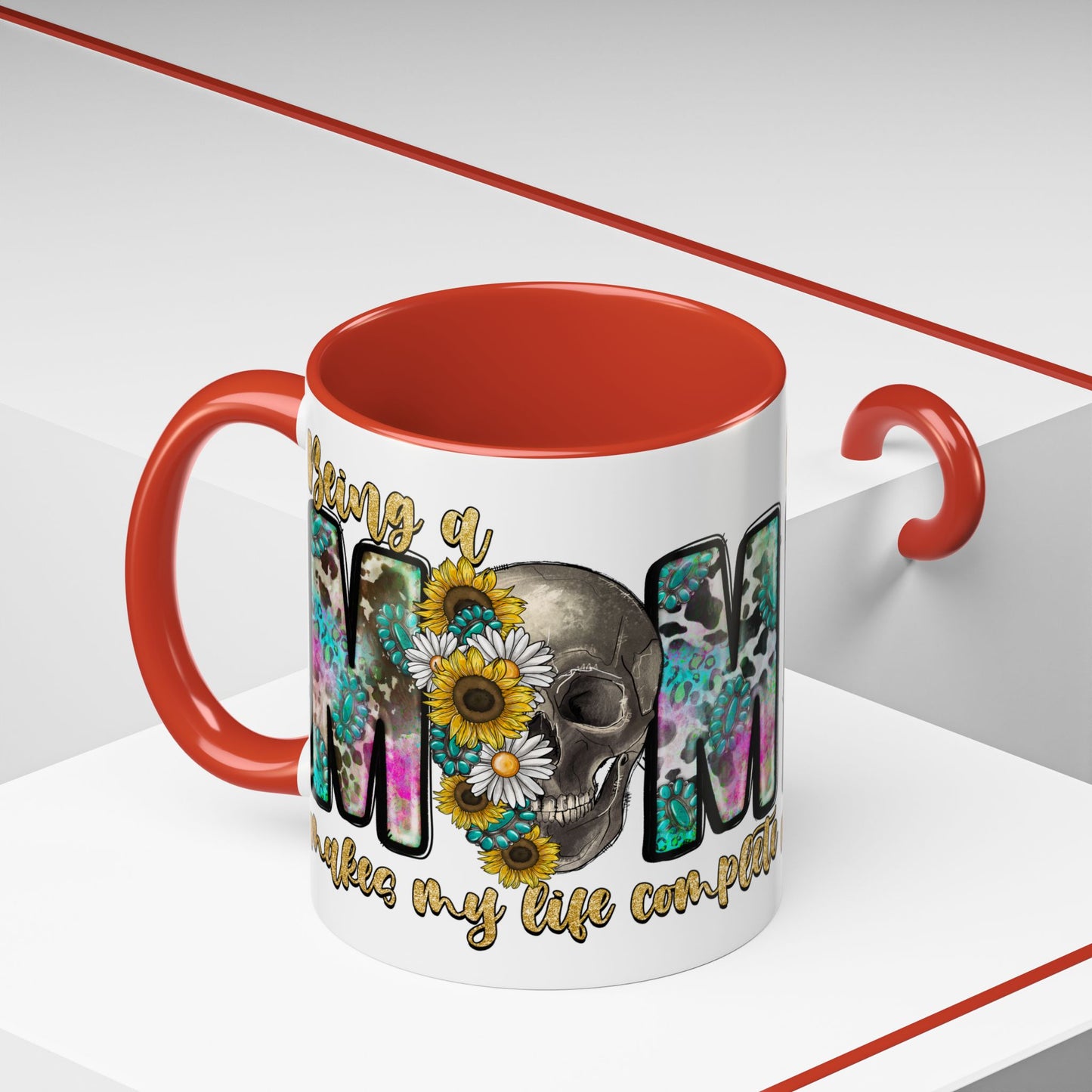Coffee Mug — 'Being a Mom' Floral Skull Accent Mug (11/15oz)