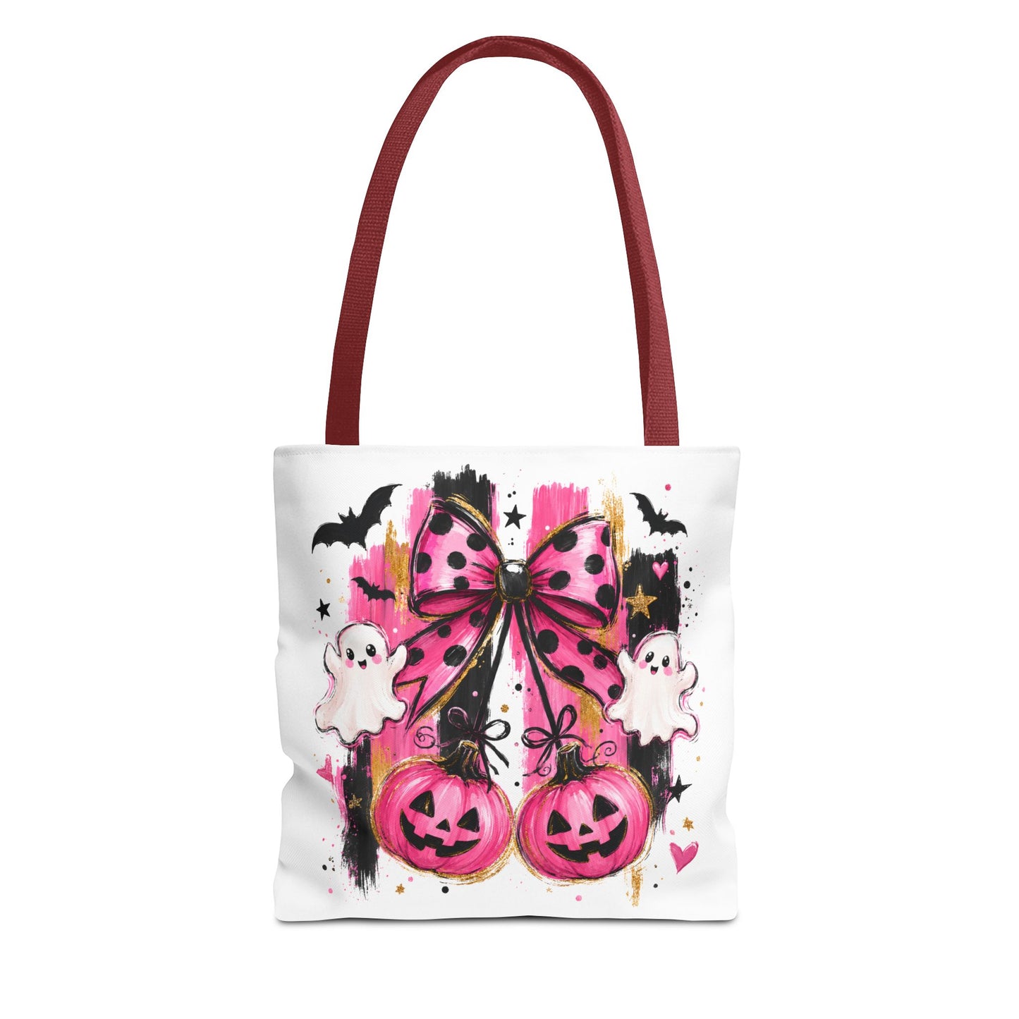 Halloween Pink Bow Tote Bag — Cute Ghosts & Jack-o'-Lanterns AOP