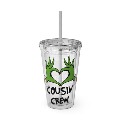 Tumbler — Cousin Crew Holiday Grinch Hands 16oz Straw Cup