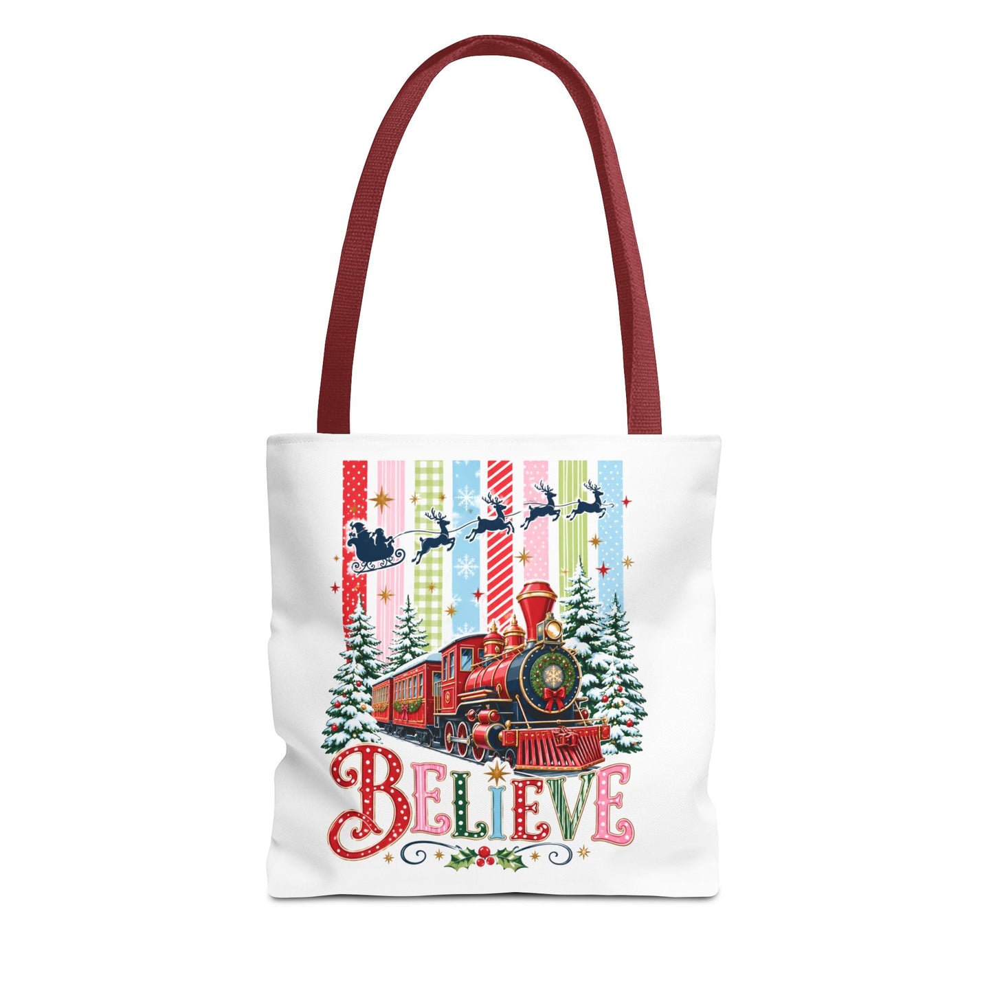 Believe Christmas Tote Bag — Vintage Holiday Train Gift Tote