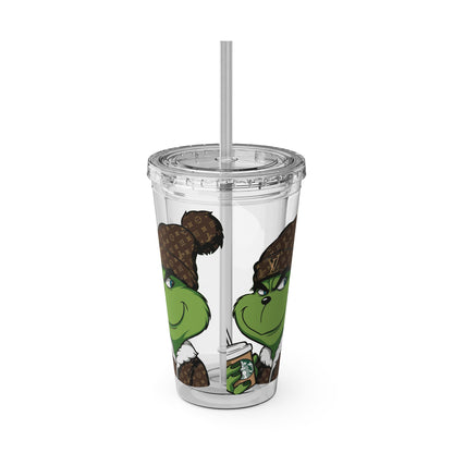 Grinch Streetwear 16oz Tumbler with Straw — Luxury Beanie Design