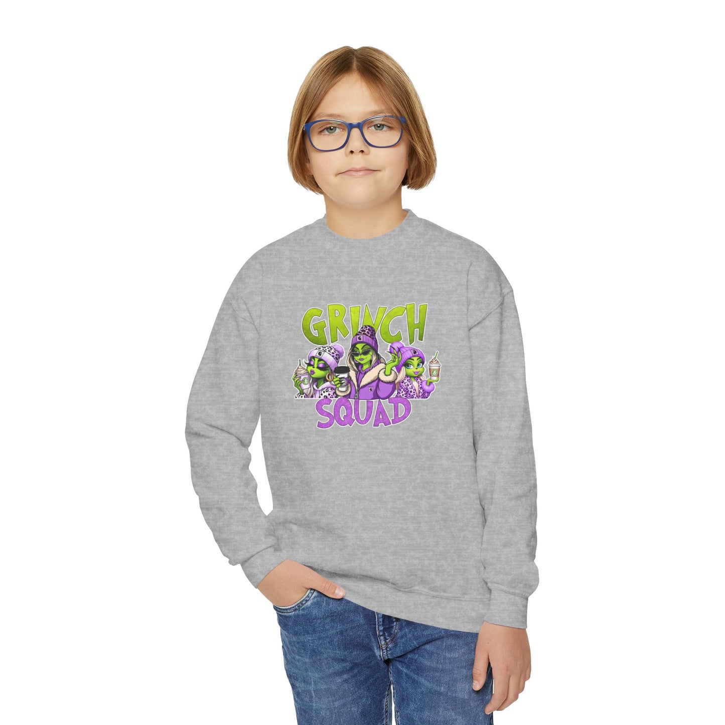 Grinch Squad Youth Crewneck Sweatshirt — Kids Funny Holiday Pullover