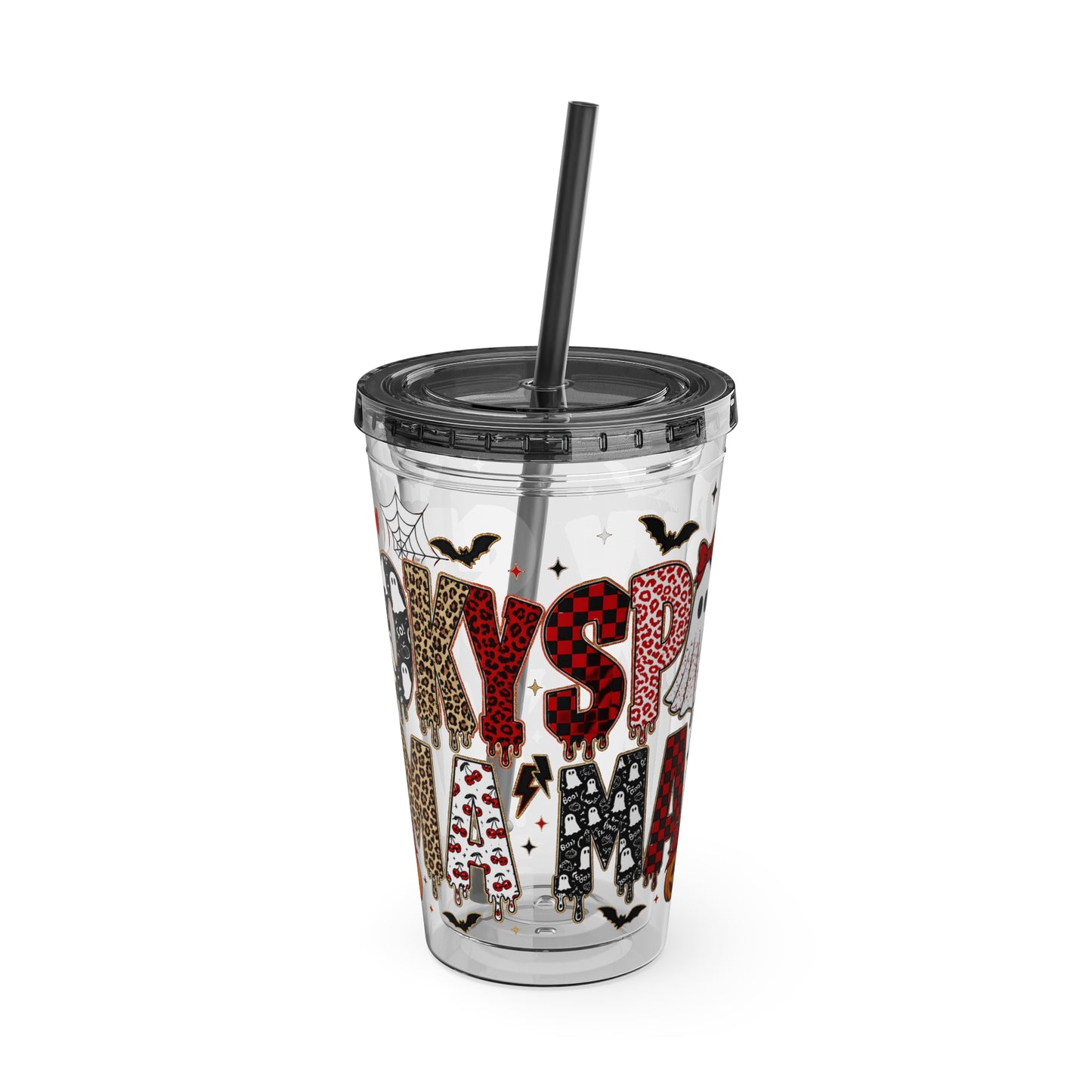 Halloween Mama 16oz Straw Tumbler – Cute Ghost & Pumpkin Party Drink Cup