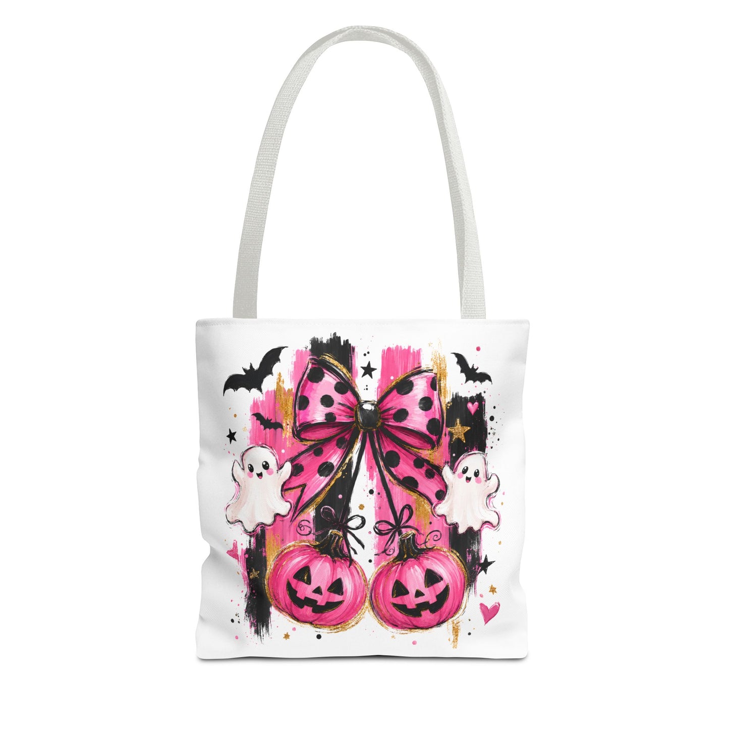 Halloween Pink Bow Tote Bag — Cute Ghosts & Jack-o'-Lanterns AOP