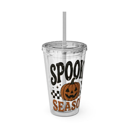 Spooky Season 16oz Tumbler with Straw — Halloween Pumpkin Travel Cup