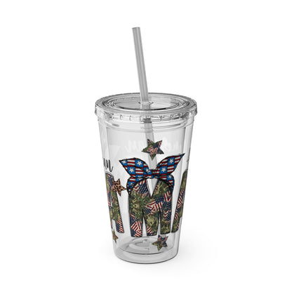 Patriotic Mama 16oz Tumbler with Straw — All American Floral Flag Design