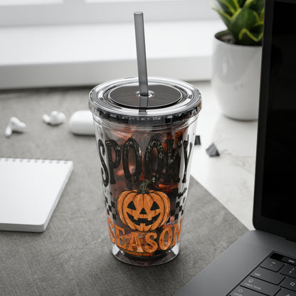 Spooky Season 16oz Tumbler with Straw — Halloween Pumpkin Travel Cup