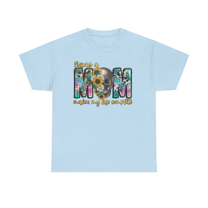Mom Floral Graphic Tee – "Being a Mom Makes My Life an Adventure"