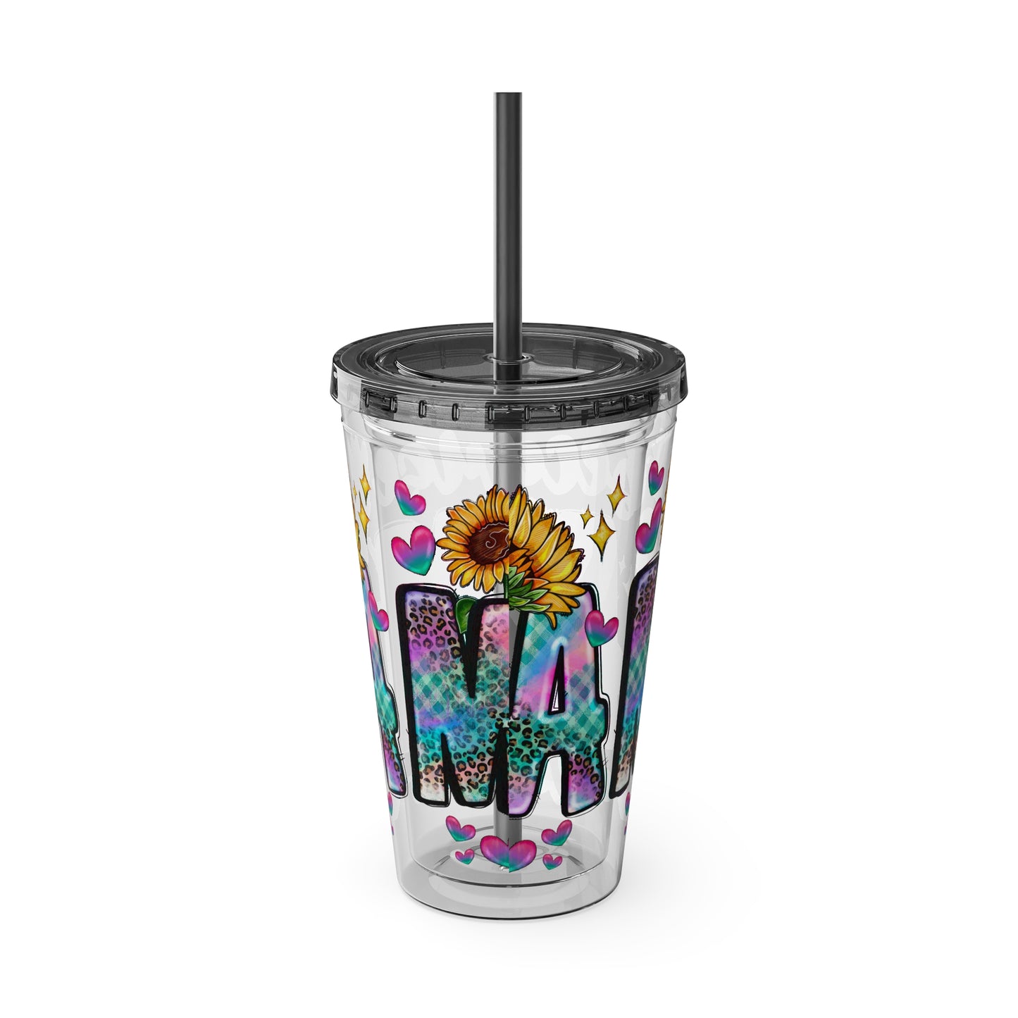 16oz Sunsplash Tumbler with Straw — Floral 'Because I Am' Colorful Sunflower Design