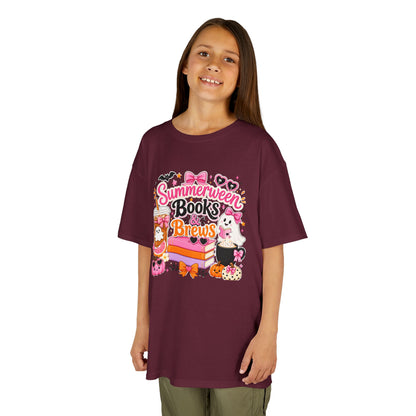 Kids Tee — "Summerween Books & Brew" Cute Halloween Reading Shirt