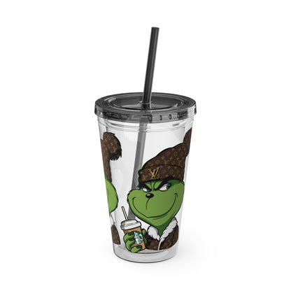 Grinch Streetwear 16oz Tumbler with Straw — Luxury Beanie Design