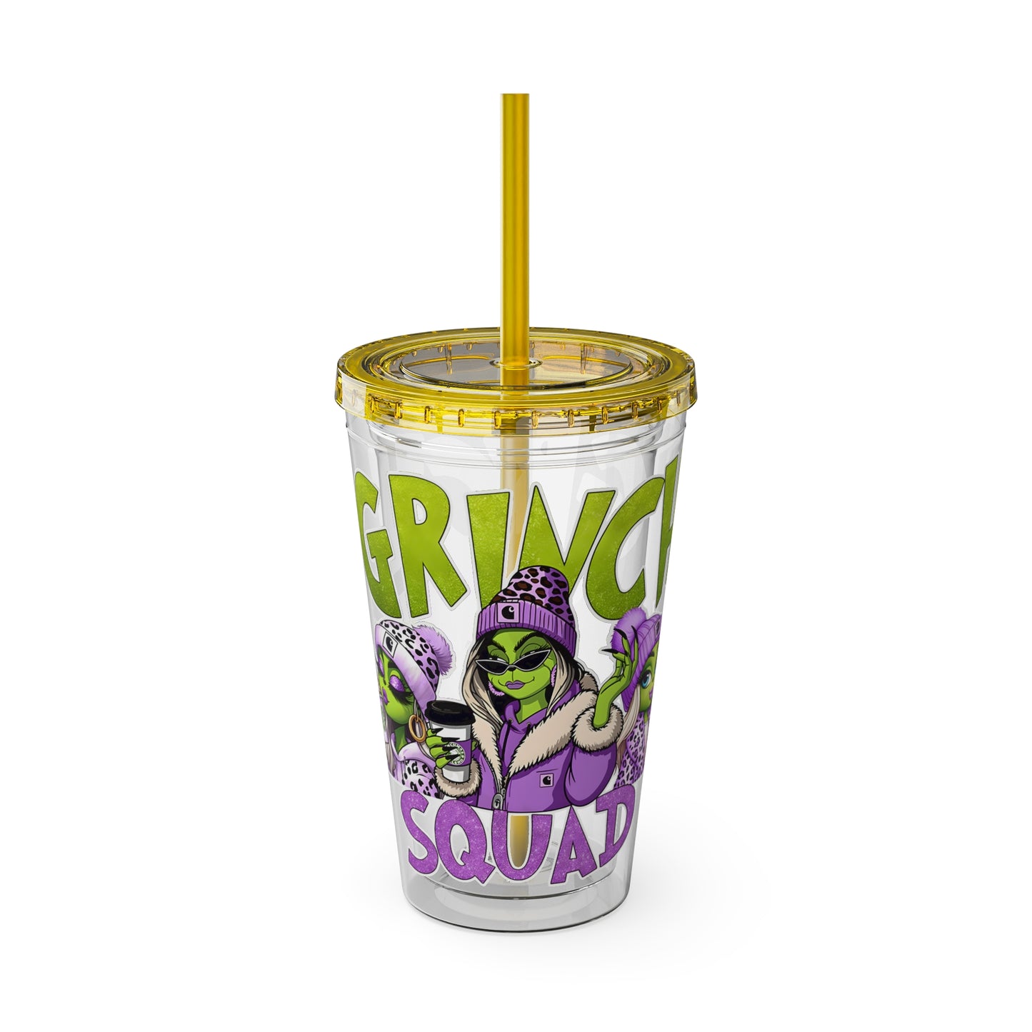 Grinch Squad 16oz Tumbler with Straw — Holiday Party Drink Cup