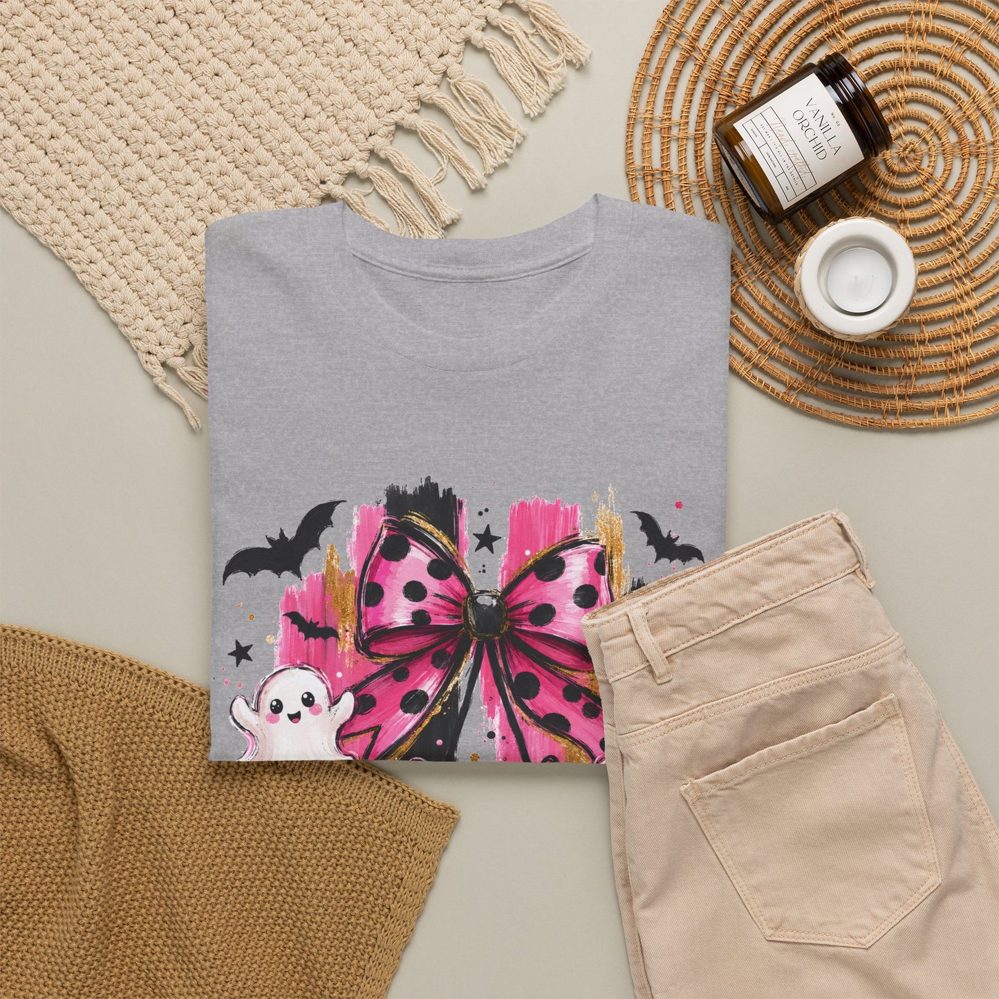Halloween Pink Pumpkin Tee — Cute Ghosts & Polka Dot Bow Halloween T-Shirt
