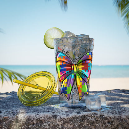 Autism Awareness Rainbow Puzzle Bow Tumbler with Straw, 16oz