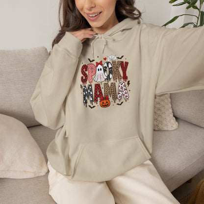Spooky Mama Hoodie - Cute Halloween Mom Sweatshirt with Pumpkin & Ghosts
