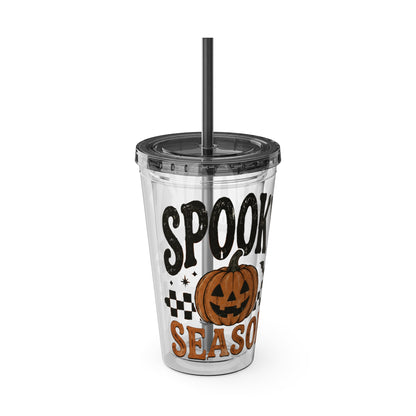 Spooky Season 16oz Tumbler with Straw — Halloween Pumpkin Travel Cup