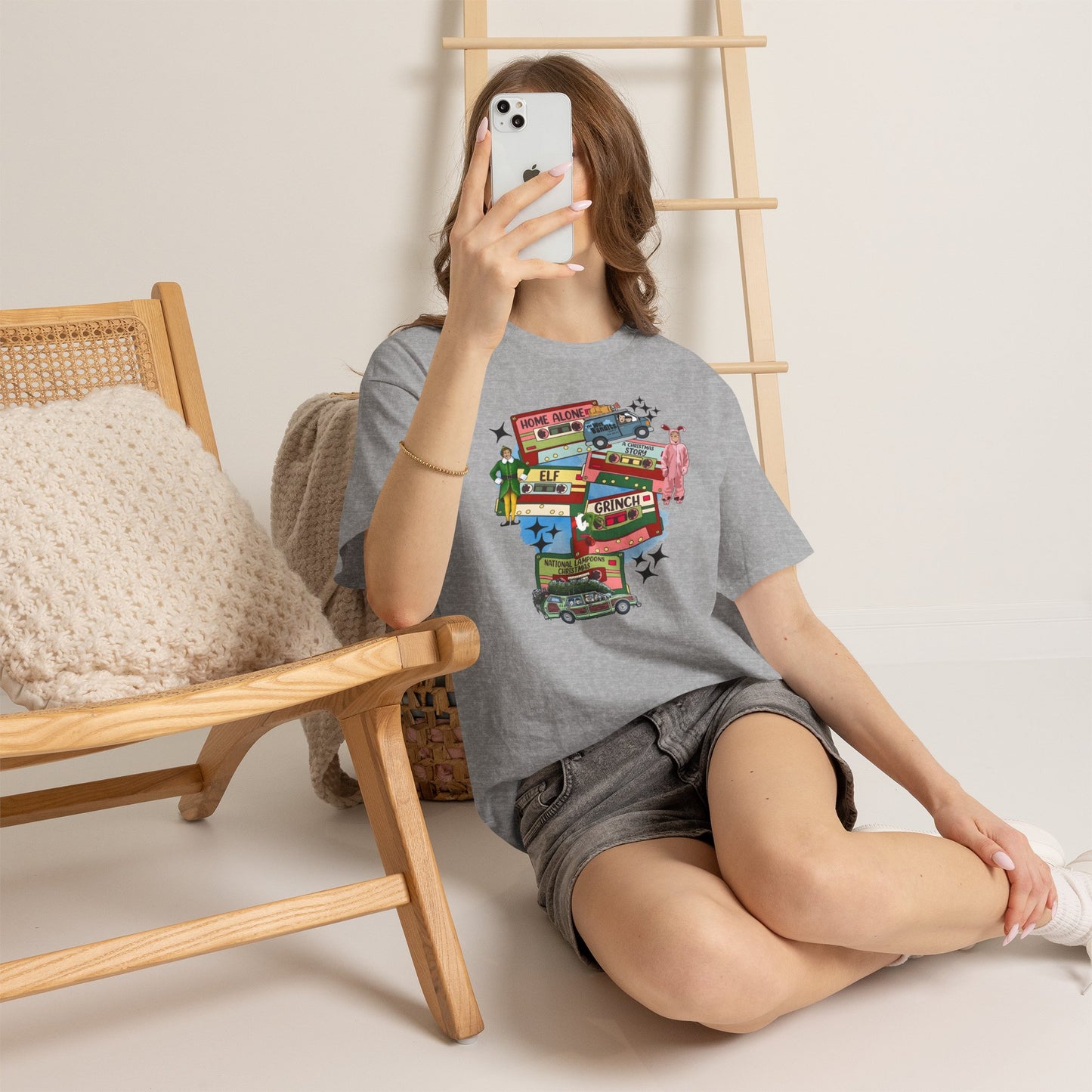 Retro Holiday Movie Stack T-Shirt — Elf, Grinch & Classic Christmas Cars Graphic Tee