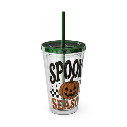 Spooky Season 16oz Tumbler with Straw — Halloween Pumpkin Travel Cup