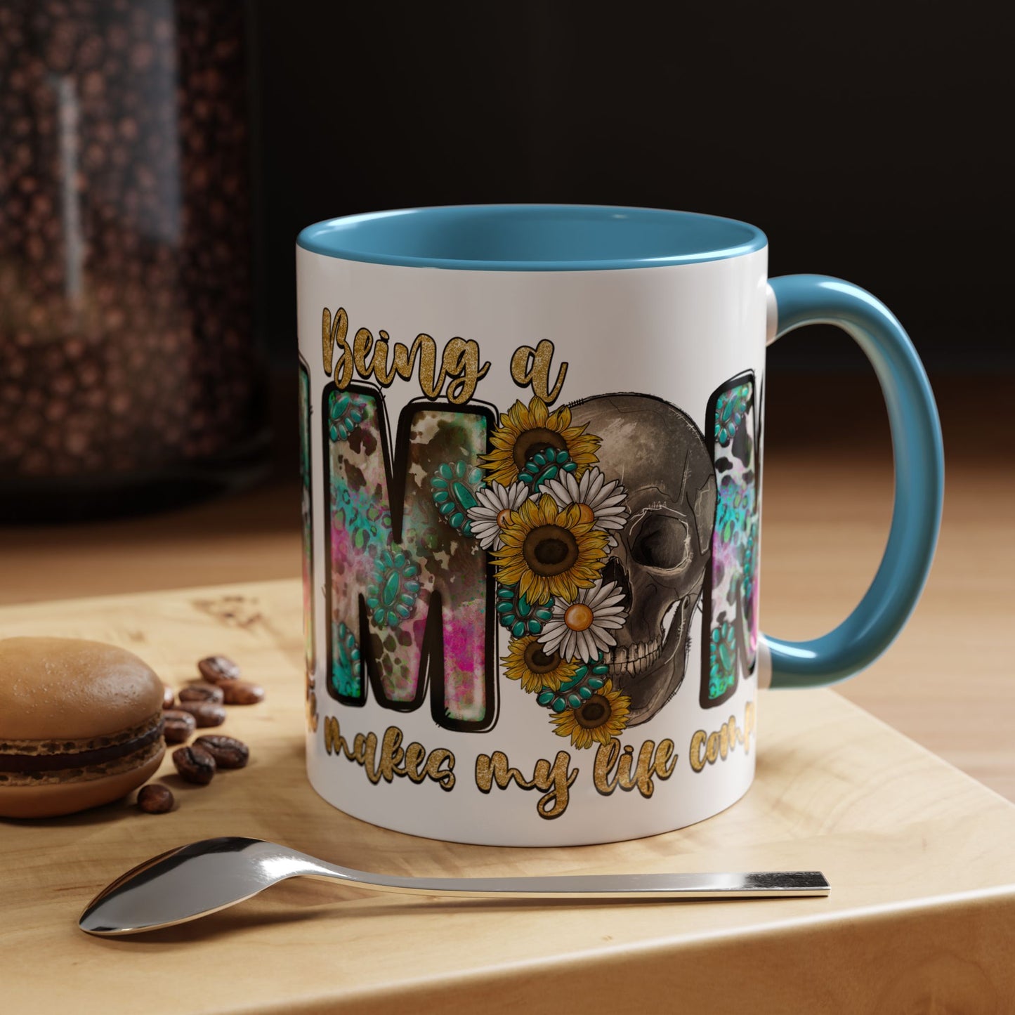 Coffee Mug — 'Being a Mom' Floral Skull Accent Mug (11/15oz)