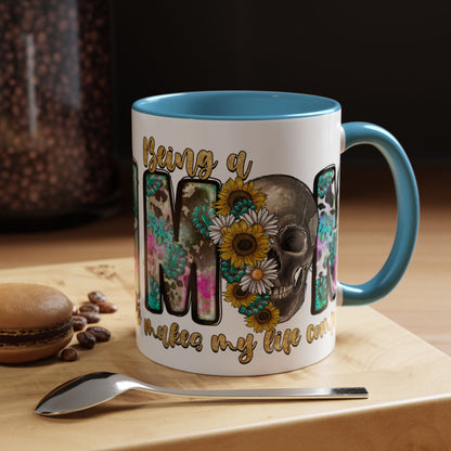 Coffee Mug — 'Being a Mom' Floral Skull Accent Mug (11/15oz)