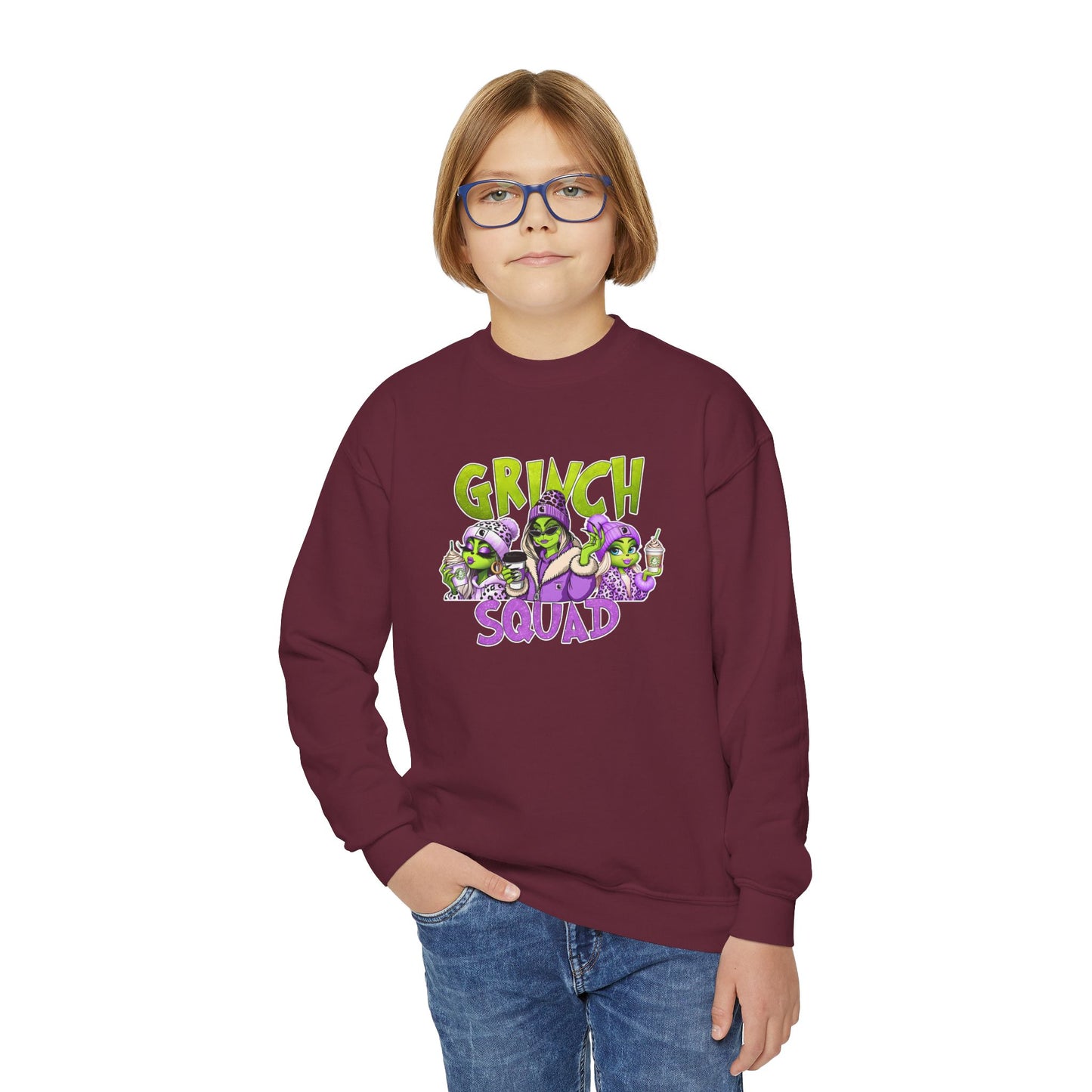 Grinch Squad Youth Crewneck Sweatshirt — Kids Funny Holiday Pullover