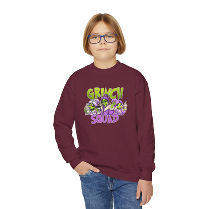 Grinch Squad Youth Crewneck Sweatshirt — Kids Funny Holiday Pullover