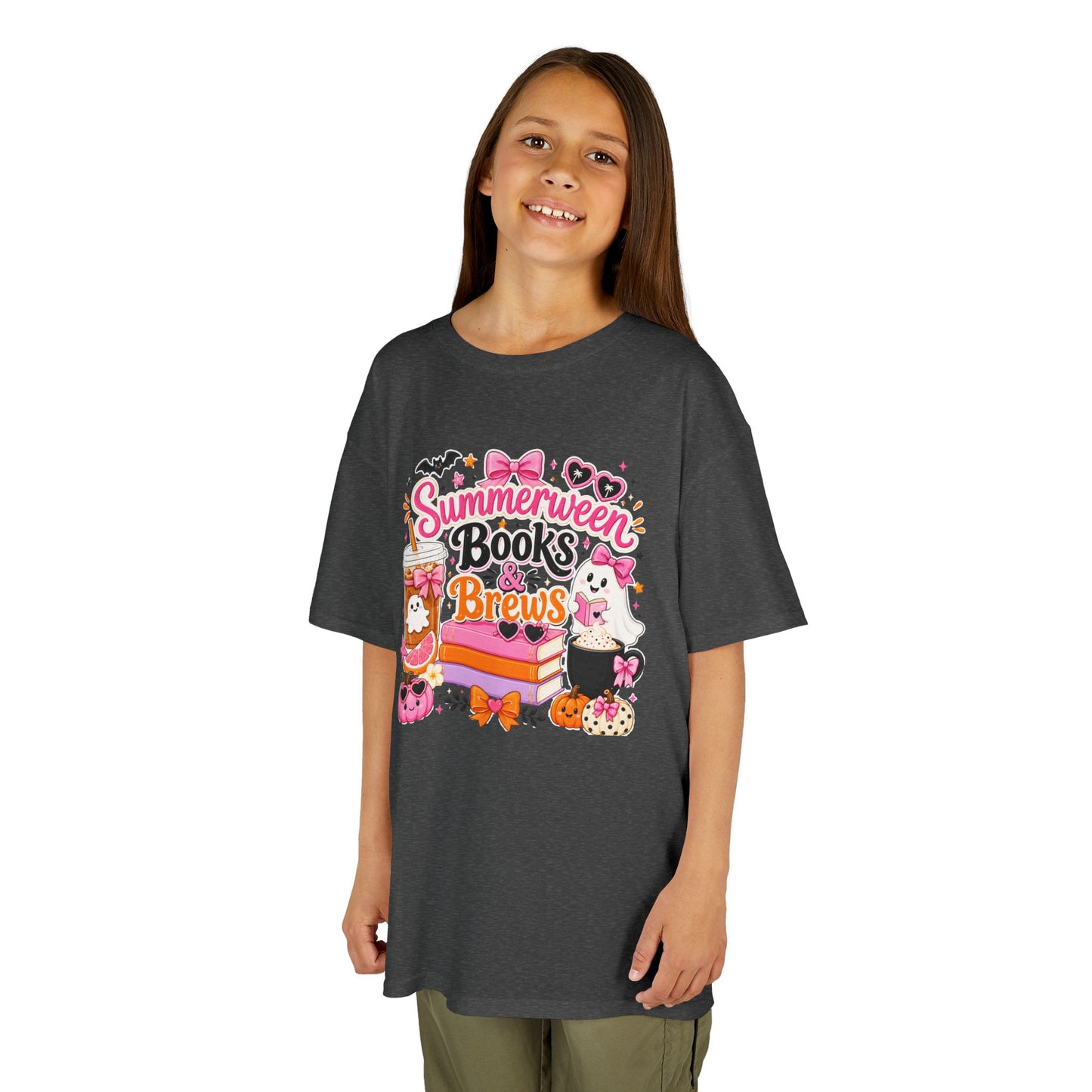 Kids Tee — "Summerween Books & Brew" Cute Halloween Reading Shirt