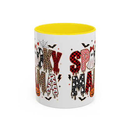 Spooky Mama Accent Coffee Mug — Halloween Ghost Pumpkin 11/15oz