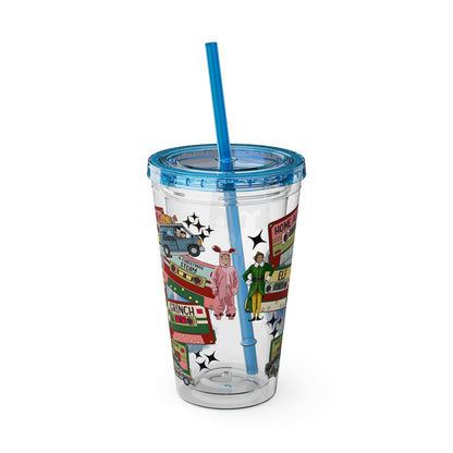 Holiday Movie Vans 16oz Tumbler with Straw – Christmas Classics Design (Home Alone, Elf, Grinch)