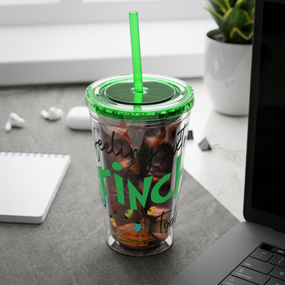 Grinch Quote Tumbler - 16oz Clear Straw Cup (Feeling Extra Grinchy)