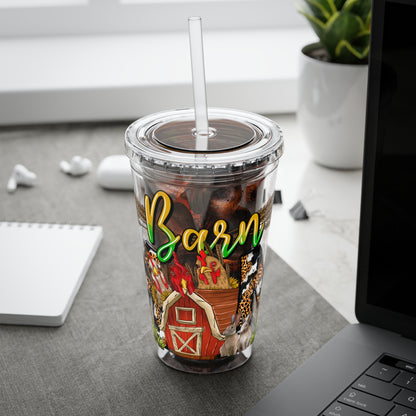 Barnyard Mama 16oz Tumbler with Straw — Leopard Print Farm Design