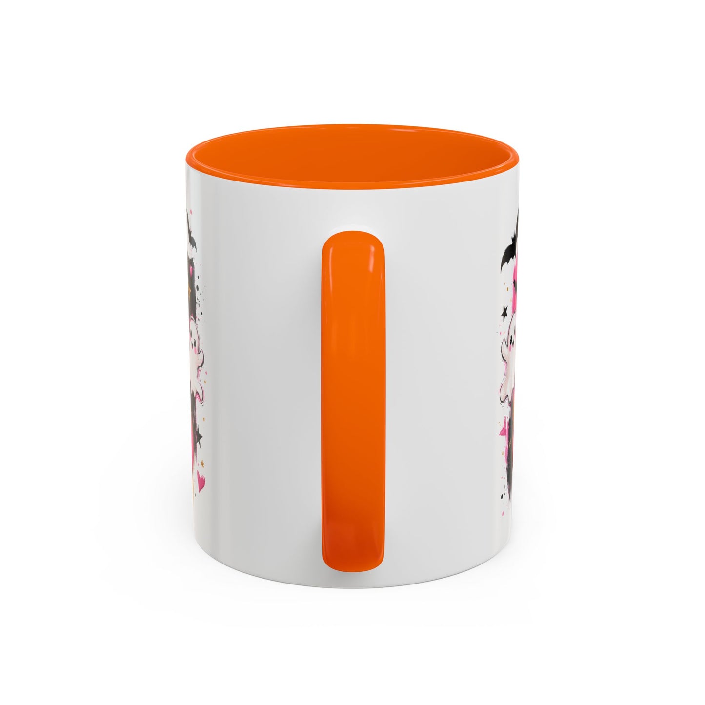 Halloween Pink Pumpkin Coffee Mug — Cute Ghosts & Bow Accent Mug (11/15oz)