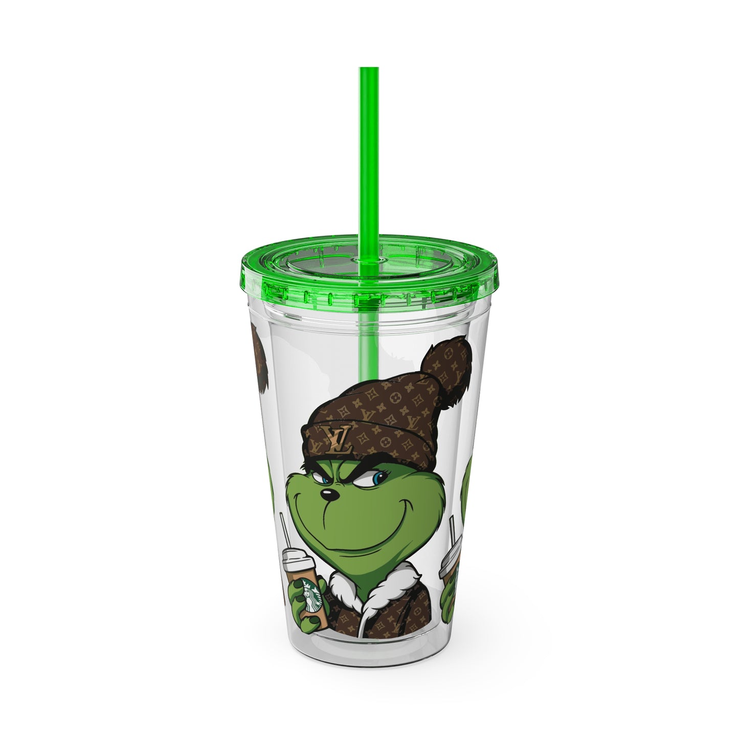 Grinch Streetwear 16oz Tumbler with Straw — Luxury Beanie Design