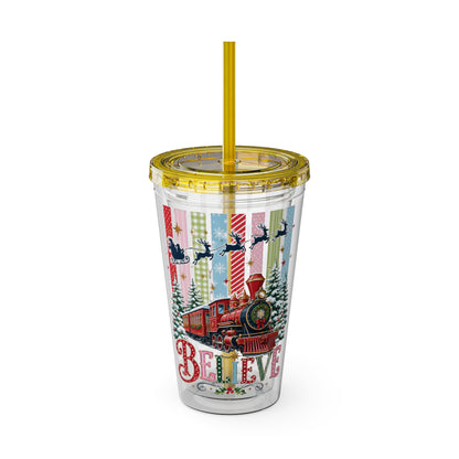Believe Holiday Tumbler — Christmas Train 16oz Straw Cup