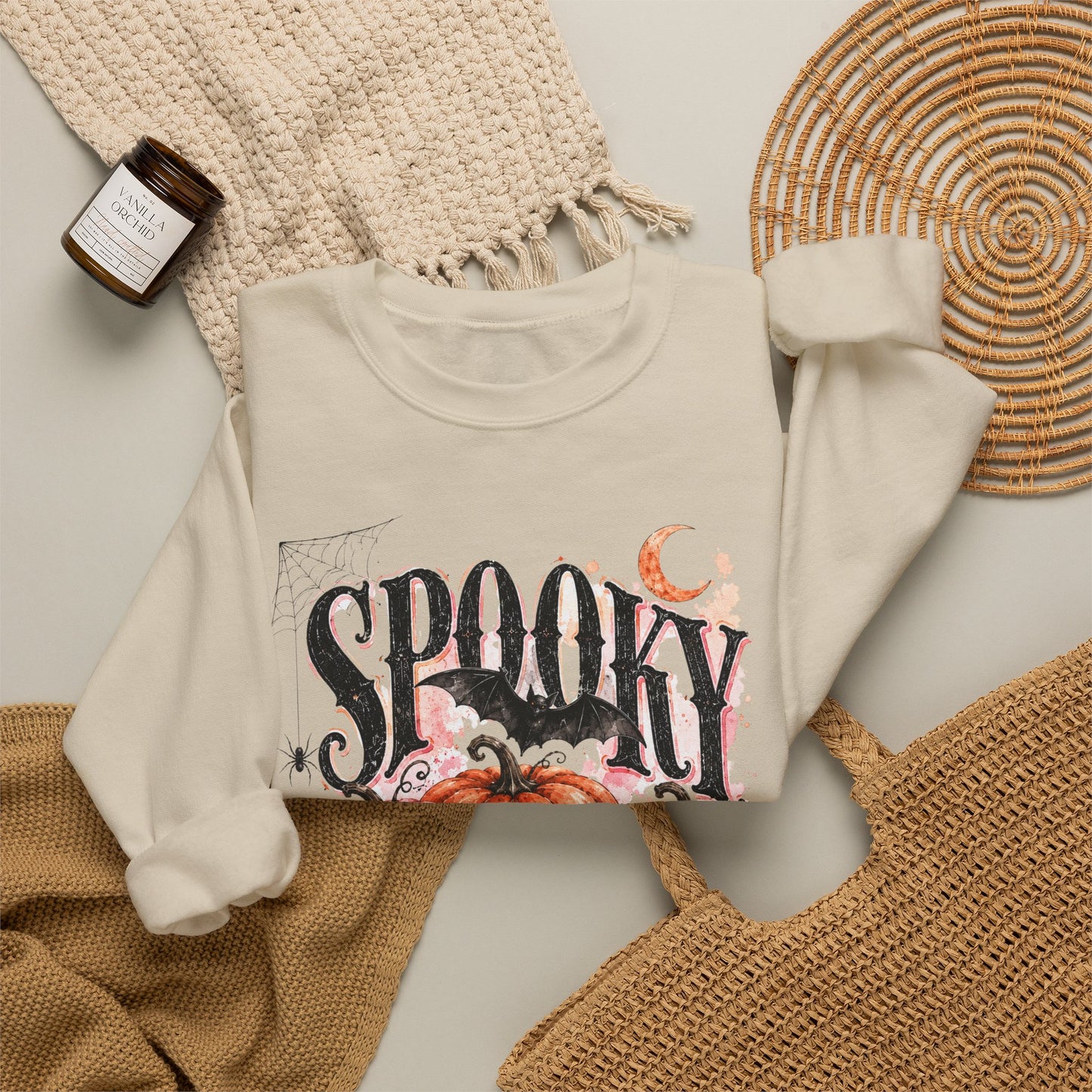 "Spooky Season" Pumpkin Halloween Graphic Crewneck Sweatshirt