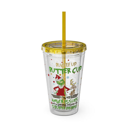 16oz Tumbler with Straw — 'Buckle Up Buttercup' Grinch Holiday Travel Cup