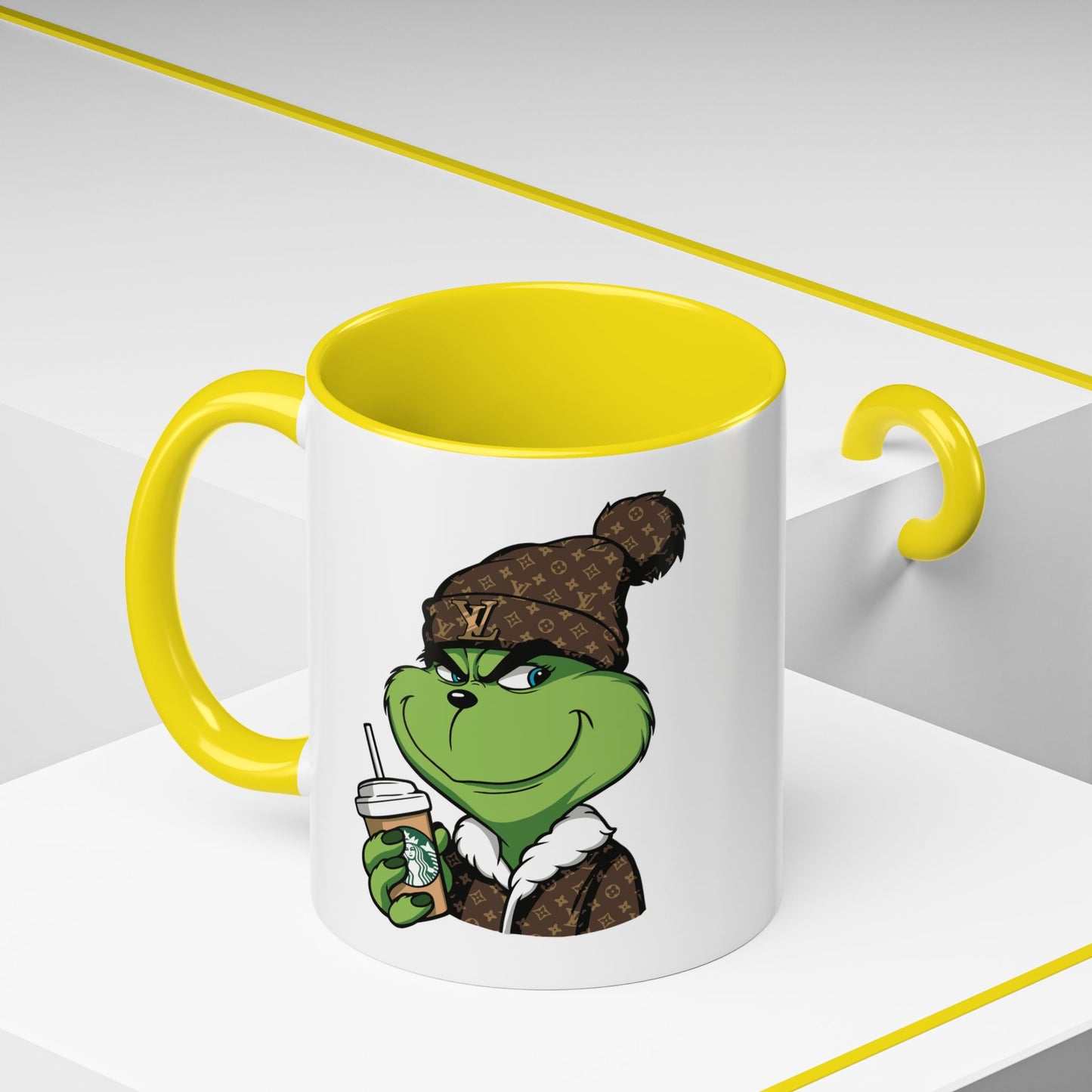 Grinch Luxury Winter Coffee Mug – Designer Beanie & Holiday Drink Cartoon (11/15oz)