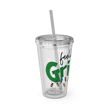 Grinch Quote Tumbler - 16oz Clear Straw Cup (Feeling Extra Grinchy)