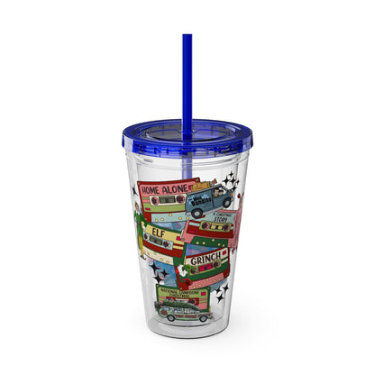 Holiday Movie Vans 16oz Tumbler with Straw – Christmas Classics Design (Home Alone, Elf, Grinch)