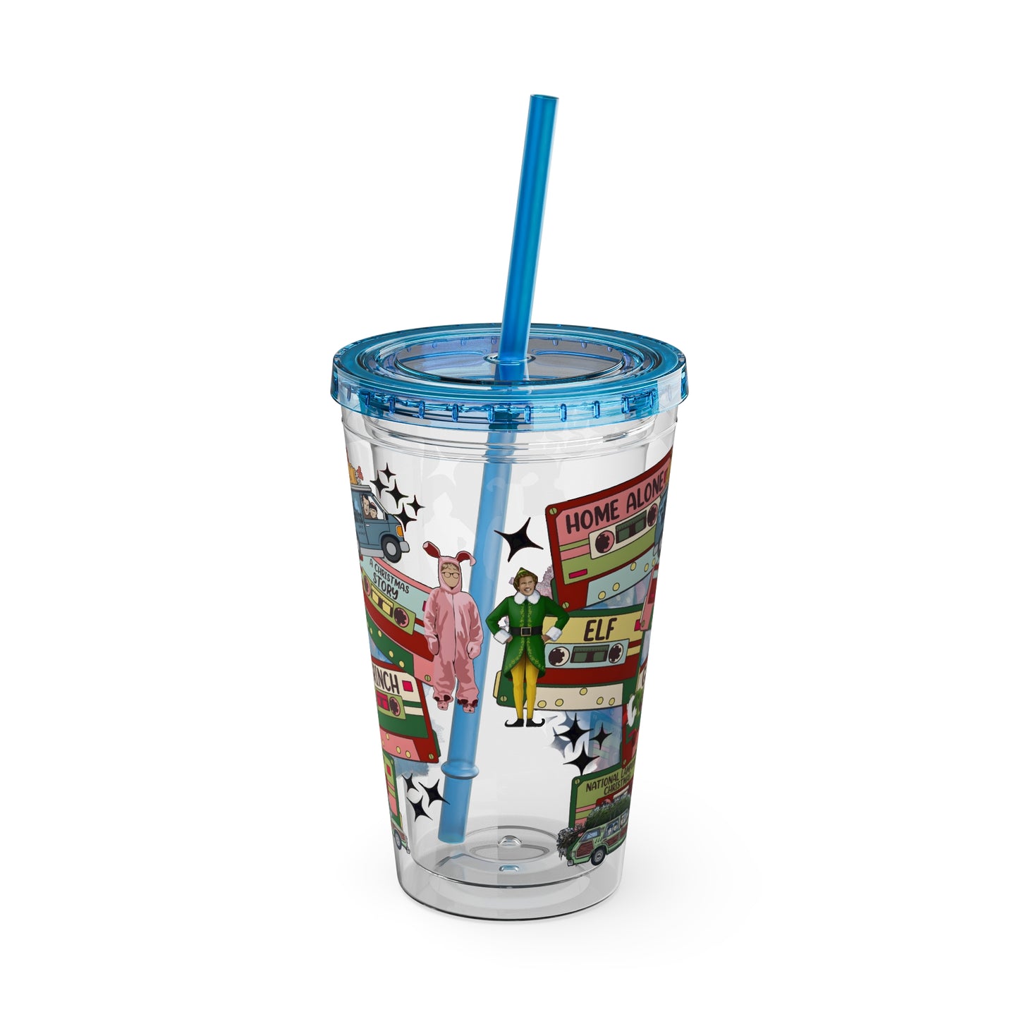 Holiday Movie Vans 16oz Tumbler with Straw – Christmas Classics Design (Home Alone, Elf, Grinch)