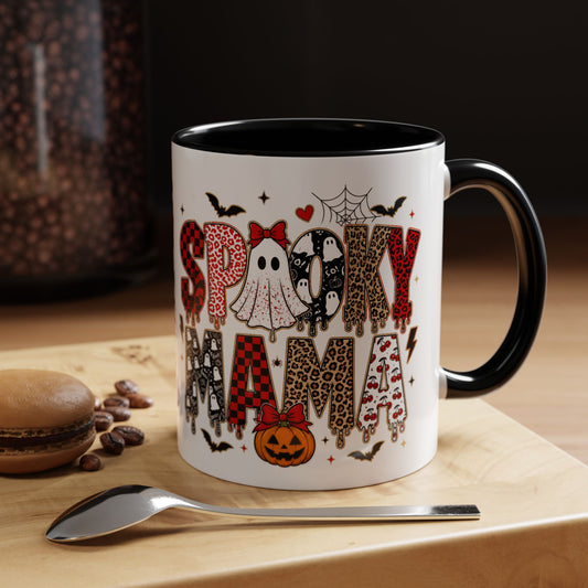 Spooky Mama Accent Coffee Mug — Halloween Ghost Pumpkin 11/15oz
