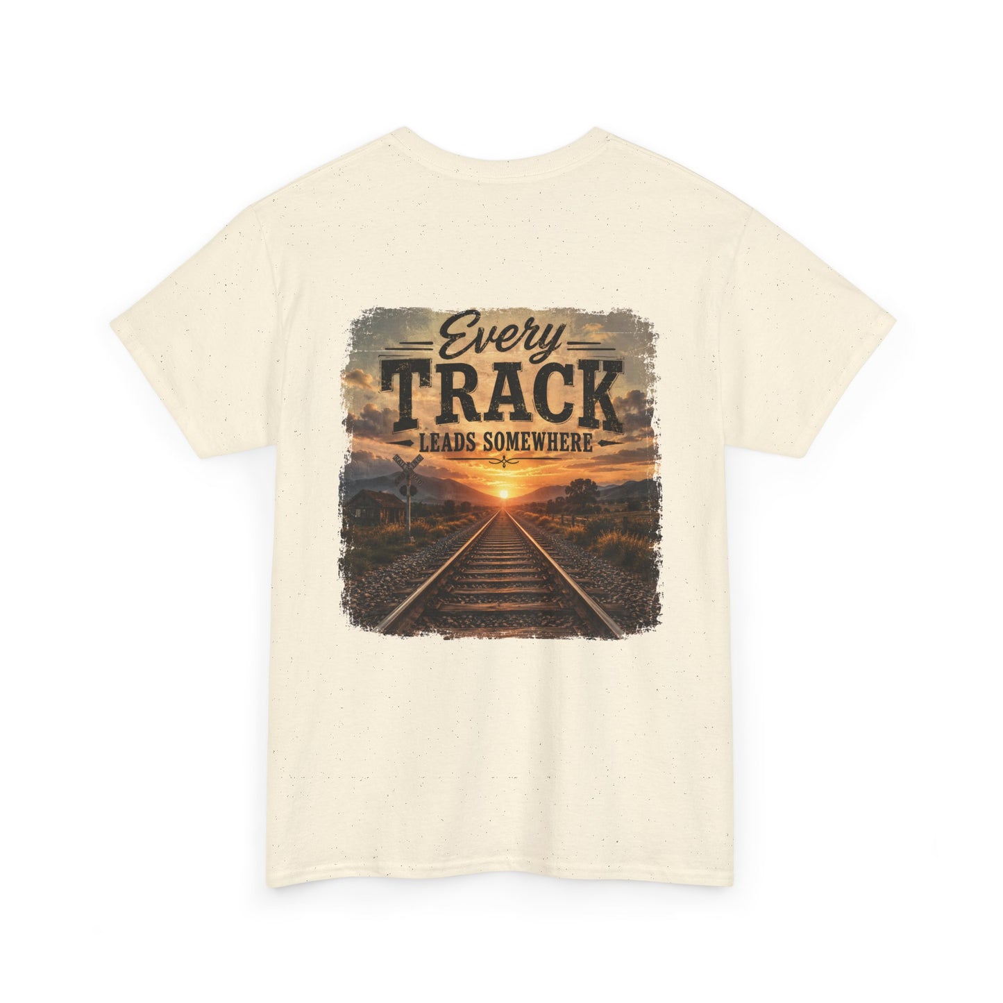 "Every Track Leads Somewhere" Sunset Railroad Graphic Tee