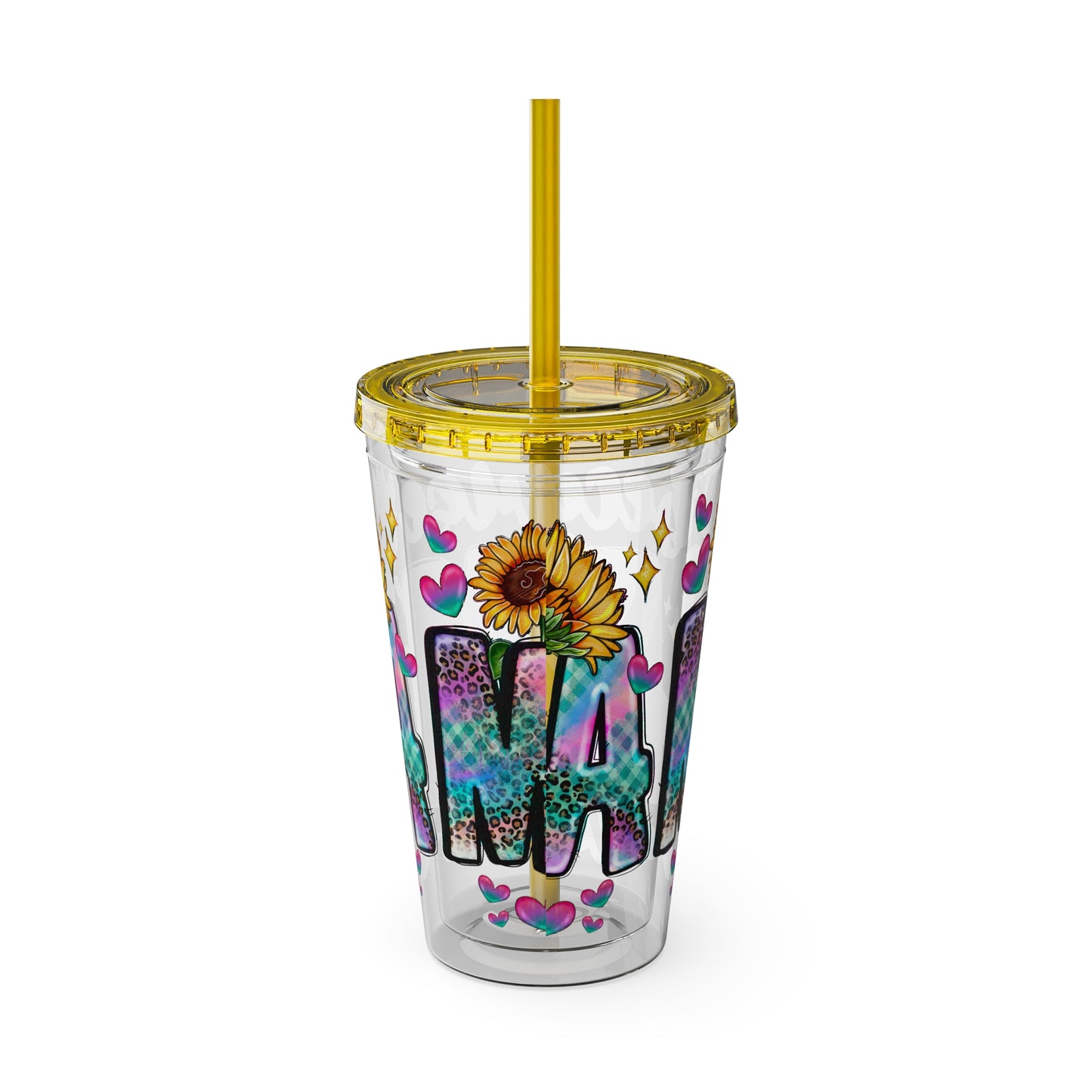 16oz Sunsplash Tumbler with Straw — Floral 'Because I Am' Colorful Sunflower Design