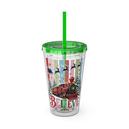 Believe Holiday Tumbler — Christmas Train 16oz Straw Cup