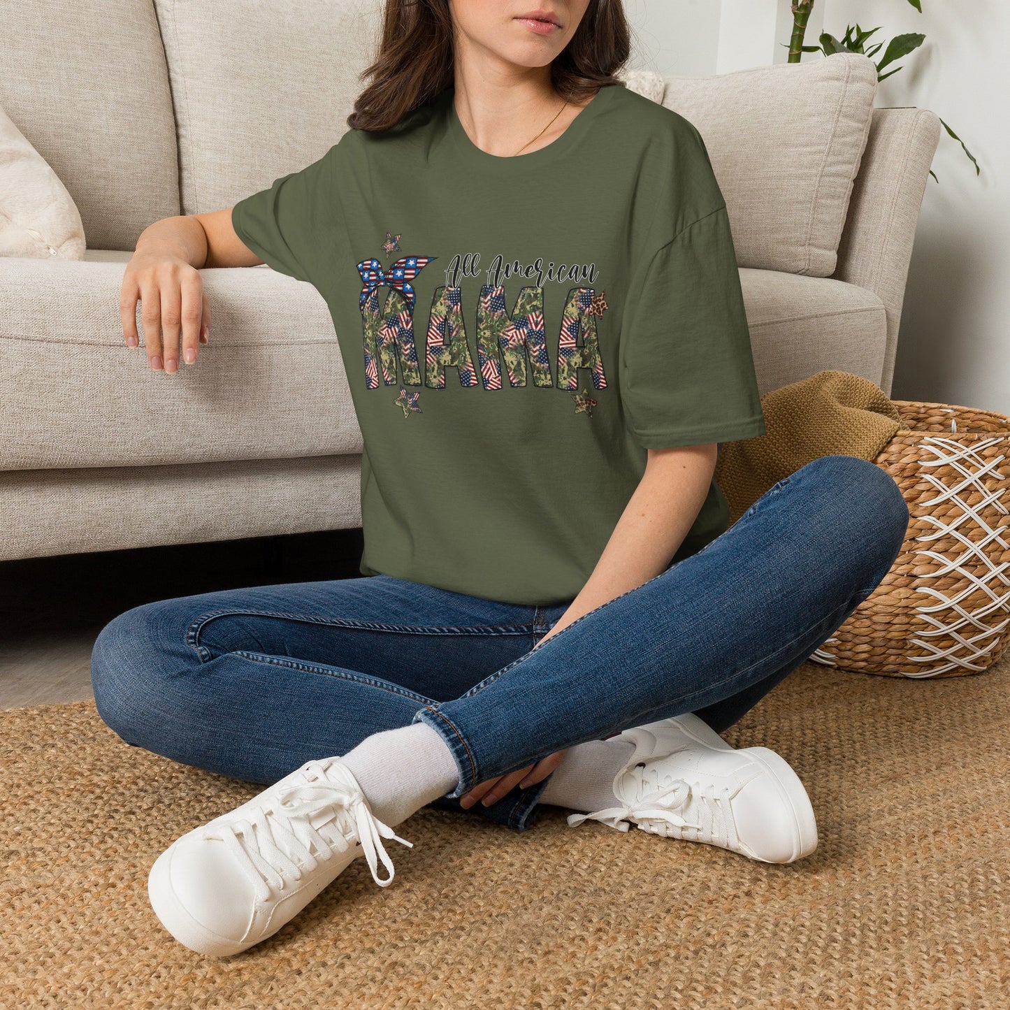 All American Mama T-Shirt — Patriotic Floral USA Mom Tee
