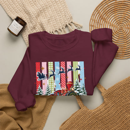 Believe Christmas Crewneck Sweatshirt — Vintage Holiday Train & Santa Silhouette